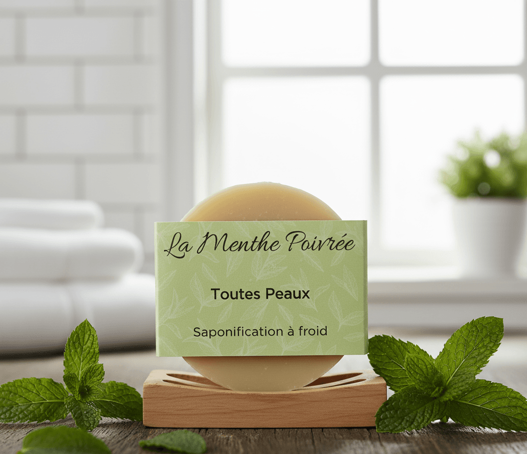 Savon naturel La Menthe Poivrée, saponifié à froid pour tous types de peaux
